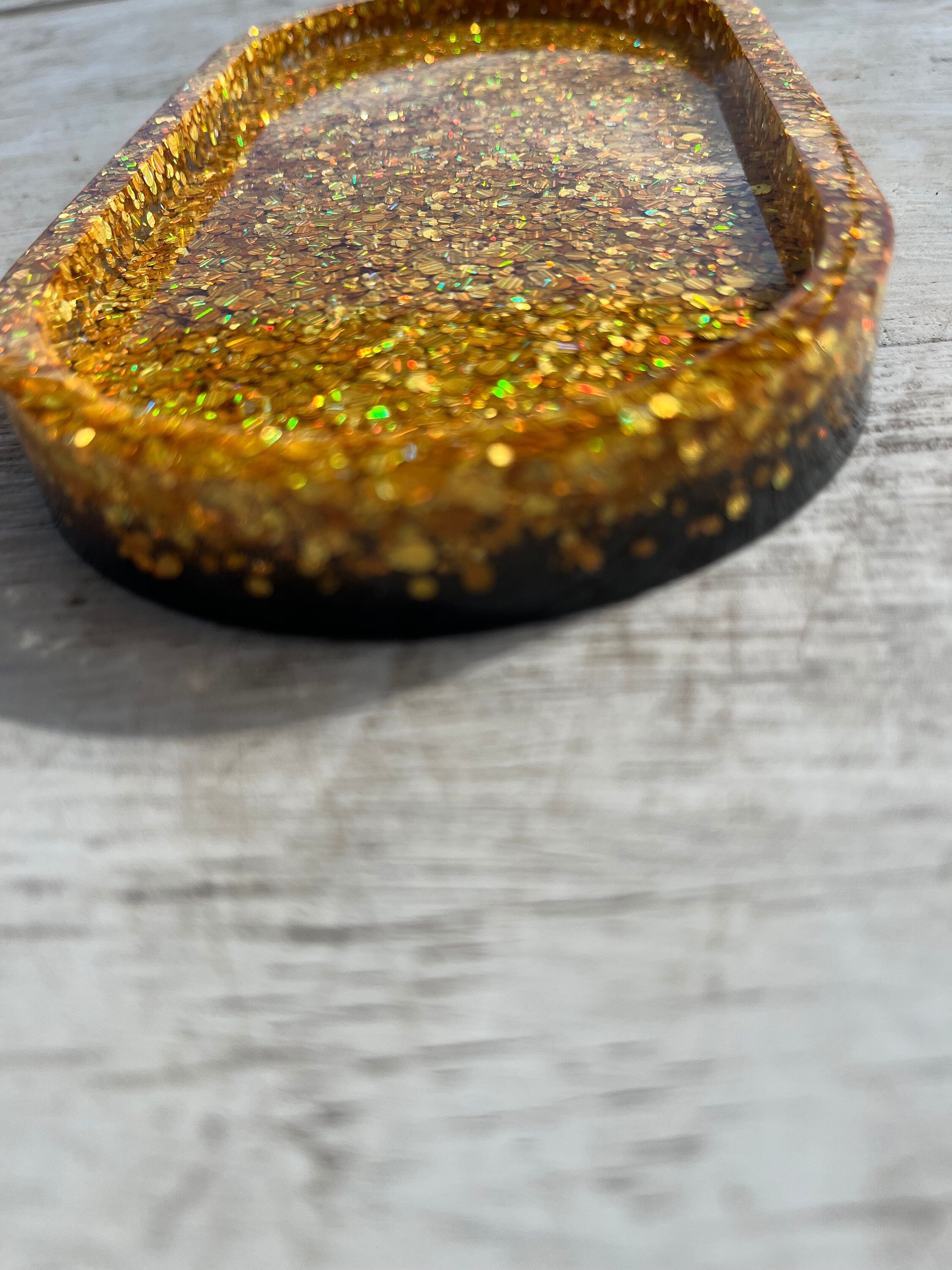 Chunky Gold Glitter Resin Tray or Trinket Dish
