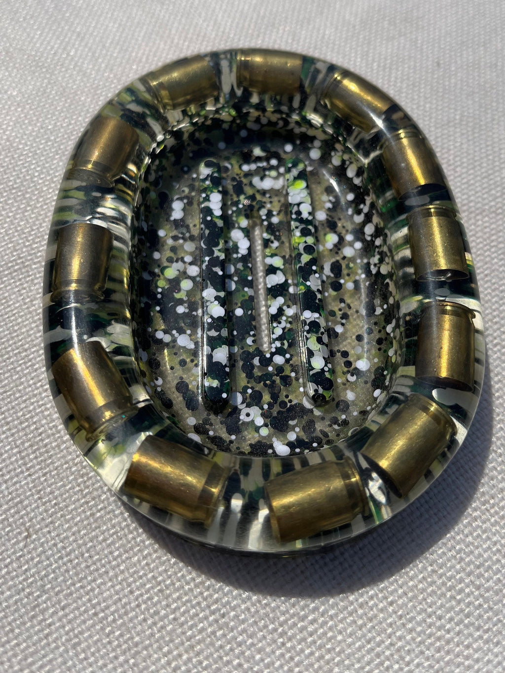 Oval Soap or Trinket Dish with Bullets made of Resin