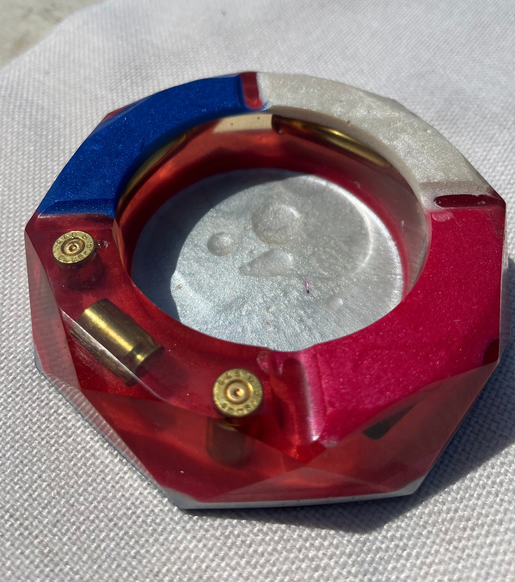 Custom Red, White and Blue  Ashtray inlayed with Bullets