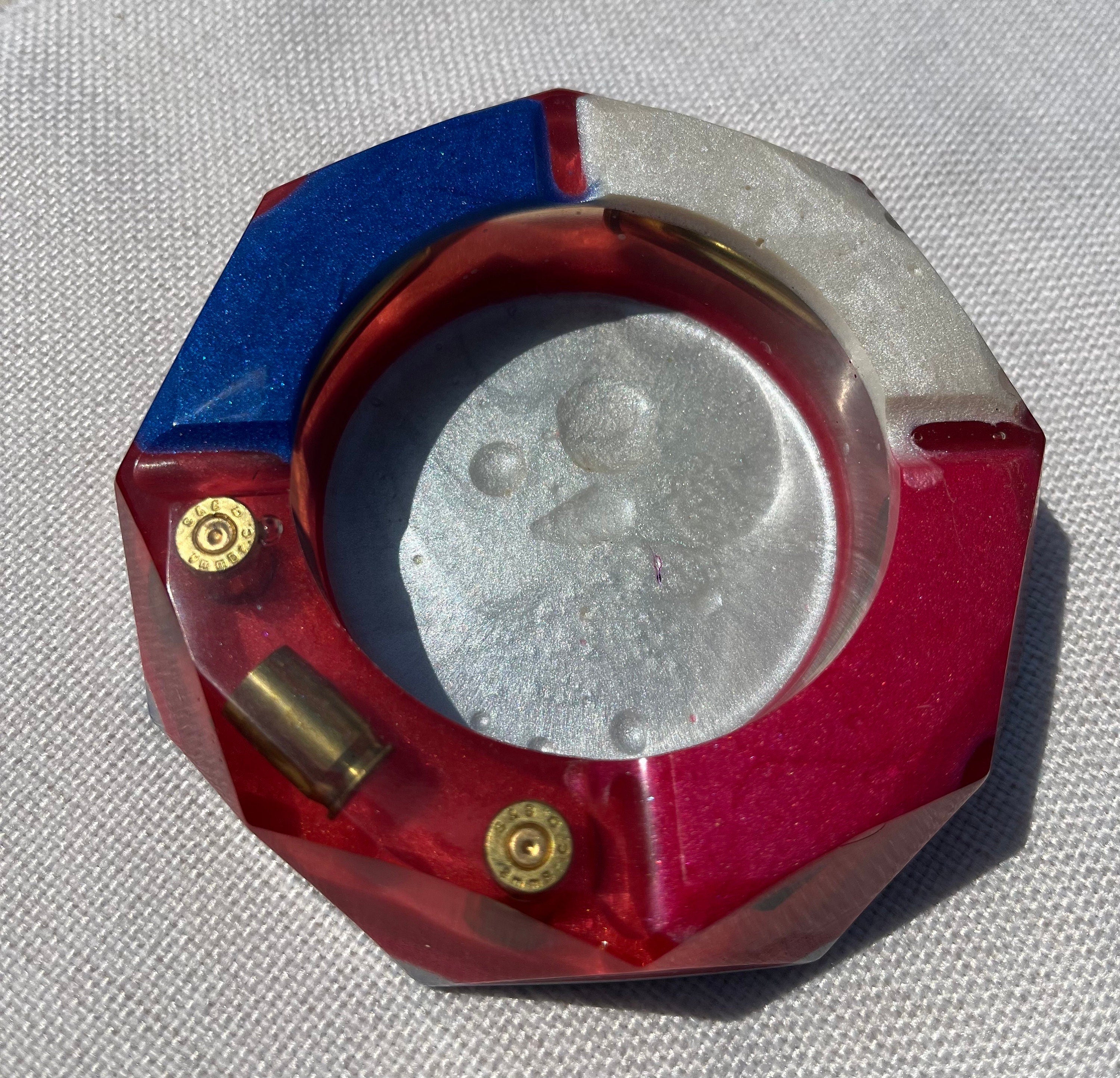 Custom Red, White and Blue  Ashtray inlayed with Bullets