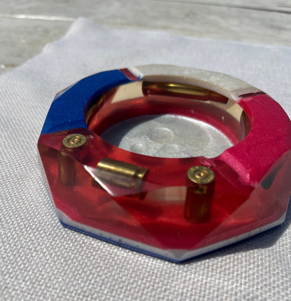 Custom Red, White and Blue  Ashtray inlayed with Bullets