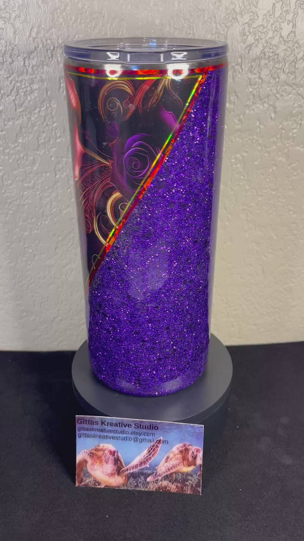 26. 22oz Gothic Rose and Purple Glitter Tumbler