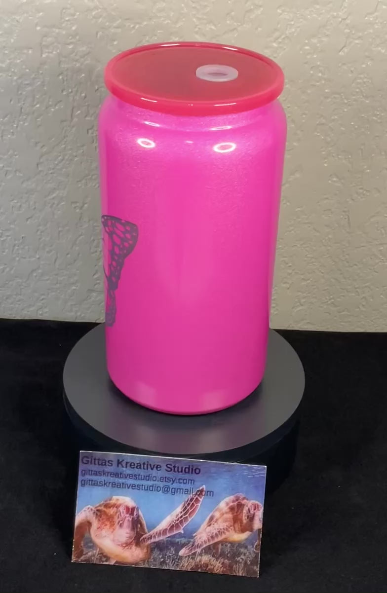 16oz laser edged Shimmer Tumbler with Butterfly Image