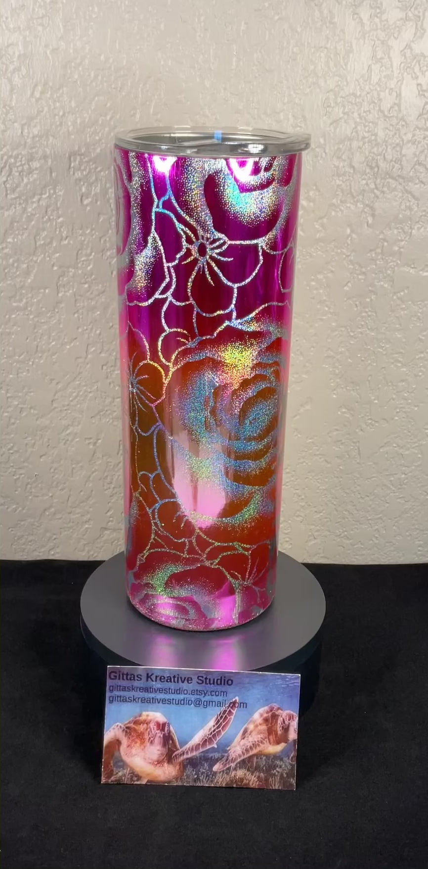 31. 20oz Pink and Silver Holographic Rose Foil Tumbler