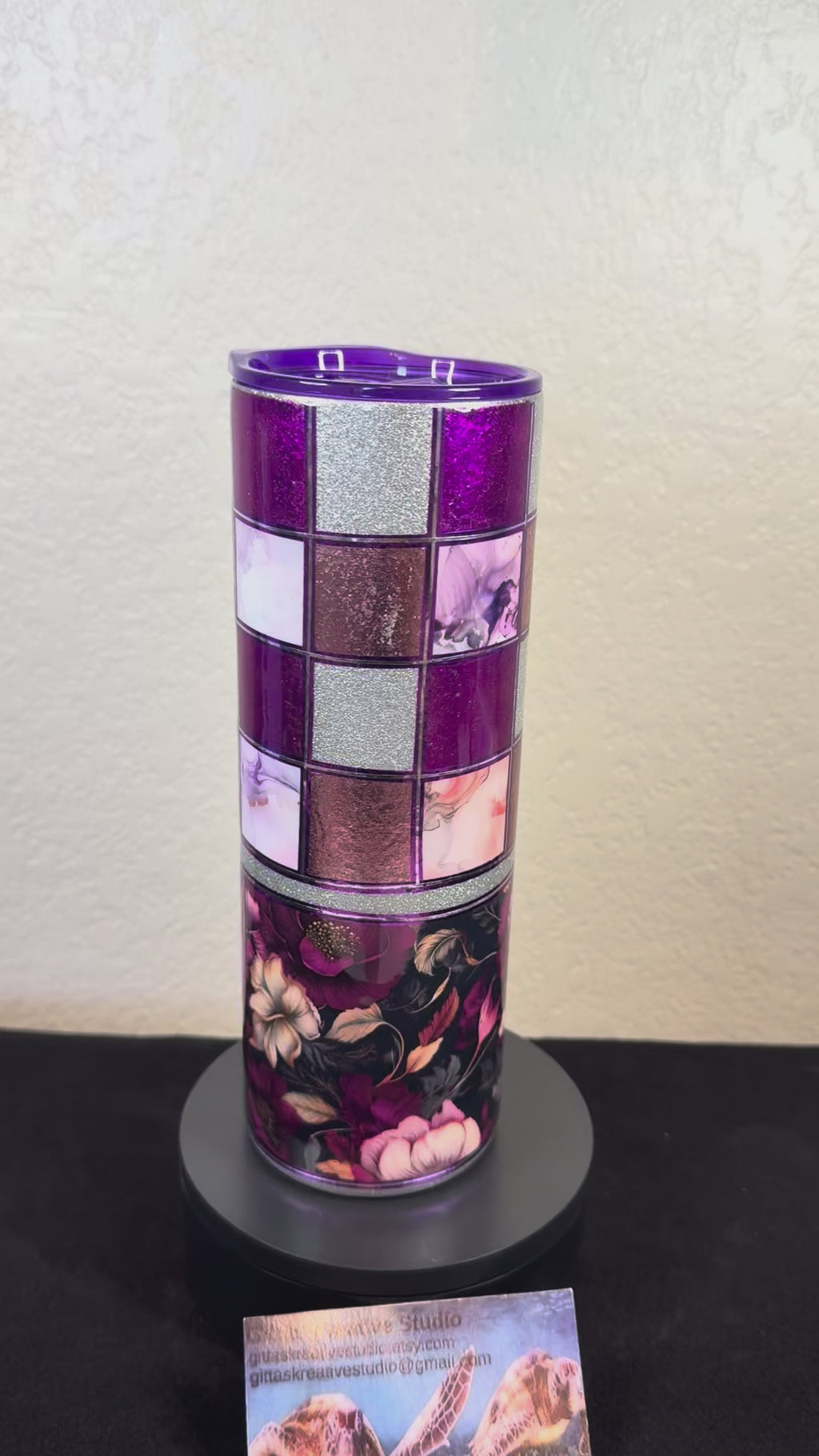 6.20oz   Silver and Purple Checkerboard Tumbler