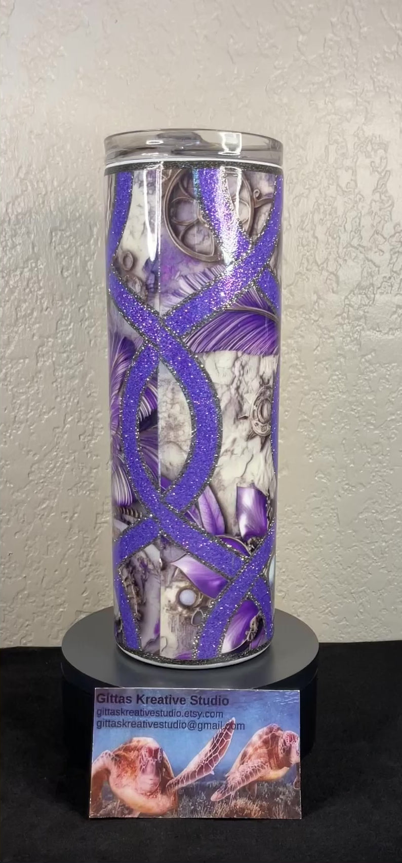 17. 20oz Purple Glitter Stripe Tumbler