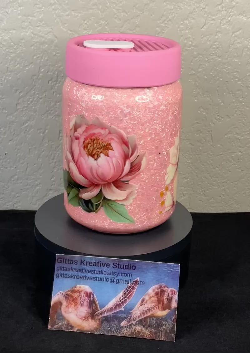 16oz Mason Jar with Pink Glitter