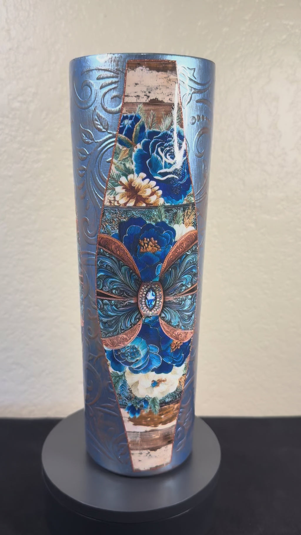 30oz  Blue Leather tapered Tumbler