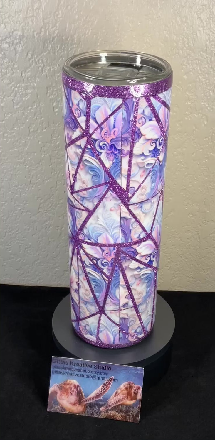 30oz  Tumbler with  Shattered Glass Theme Purple