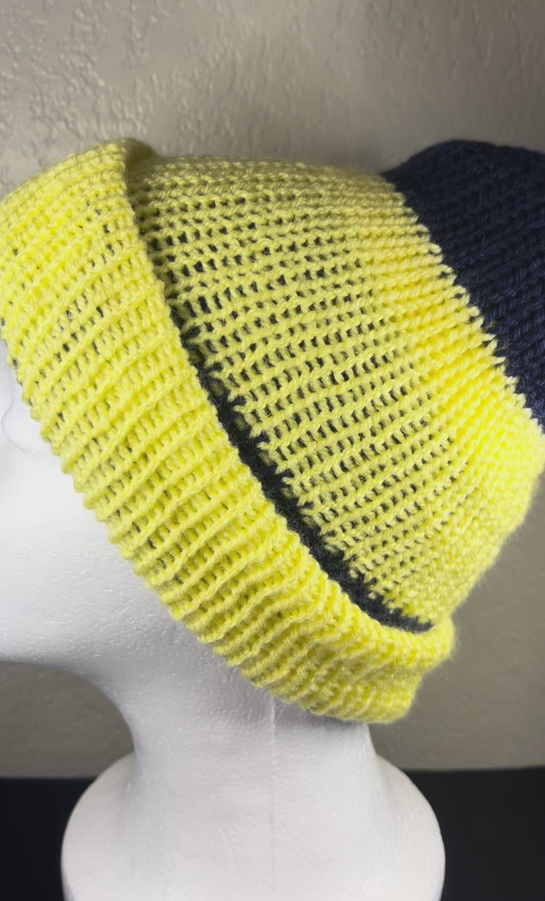 Blue and Yellow Striped Reversible Hat or Beanie