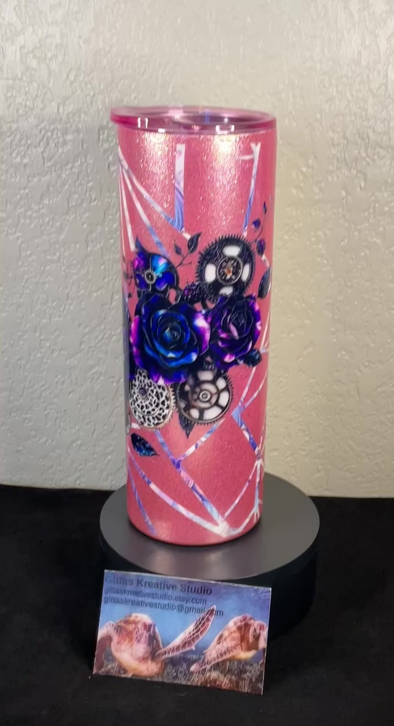 3. 20oz Pink Glitter Tumbler with Grunge Roses
