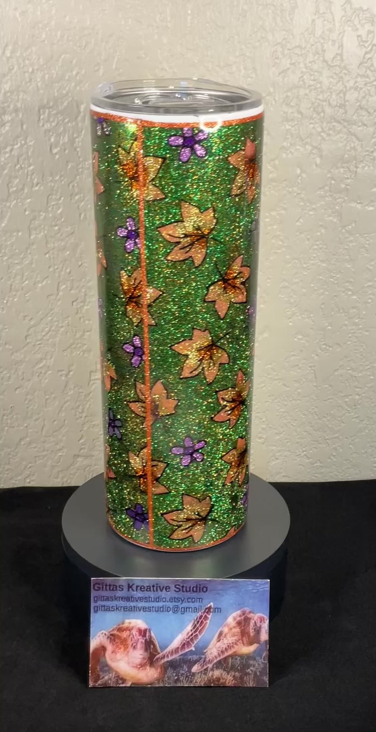 32. 20oz Falling Leaves Glitter Tumbler