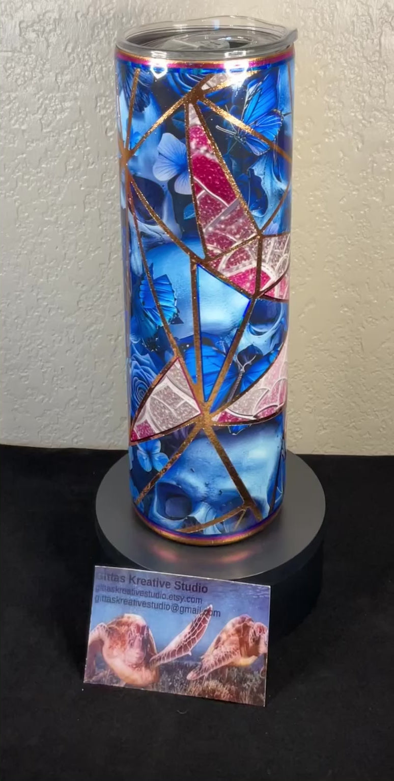 30oz  Tumbler with  Shattered Glass Theme Blue