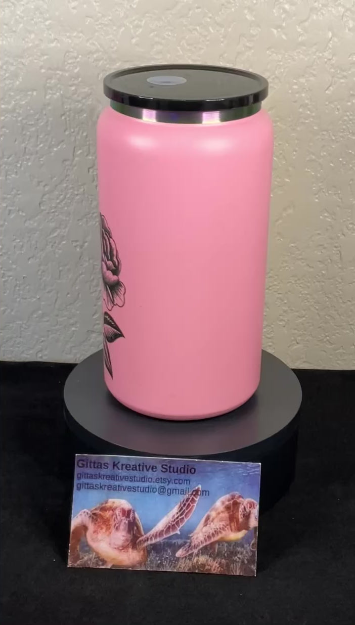16oz laser edged Tumbler with Rose