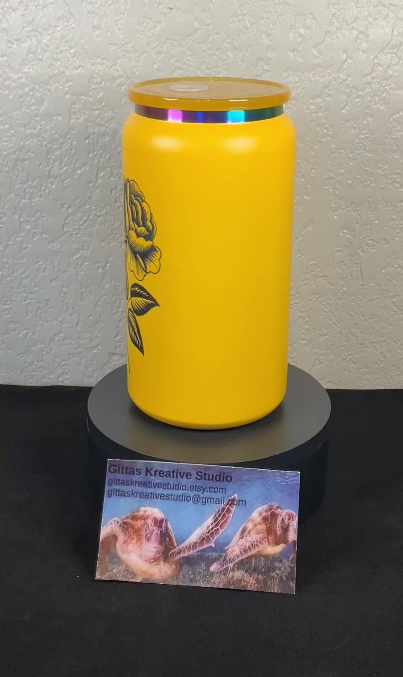 16oz laser edged Tumbler with Rose