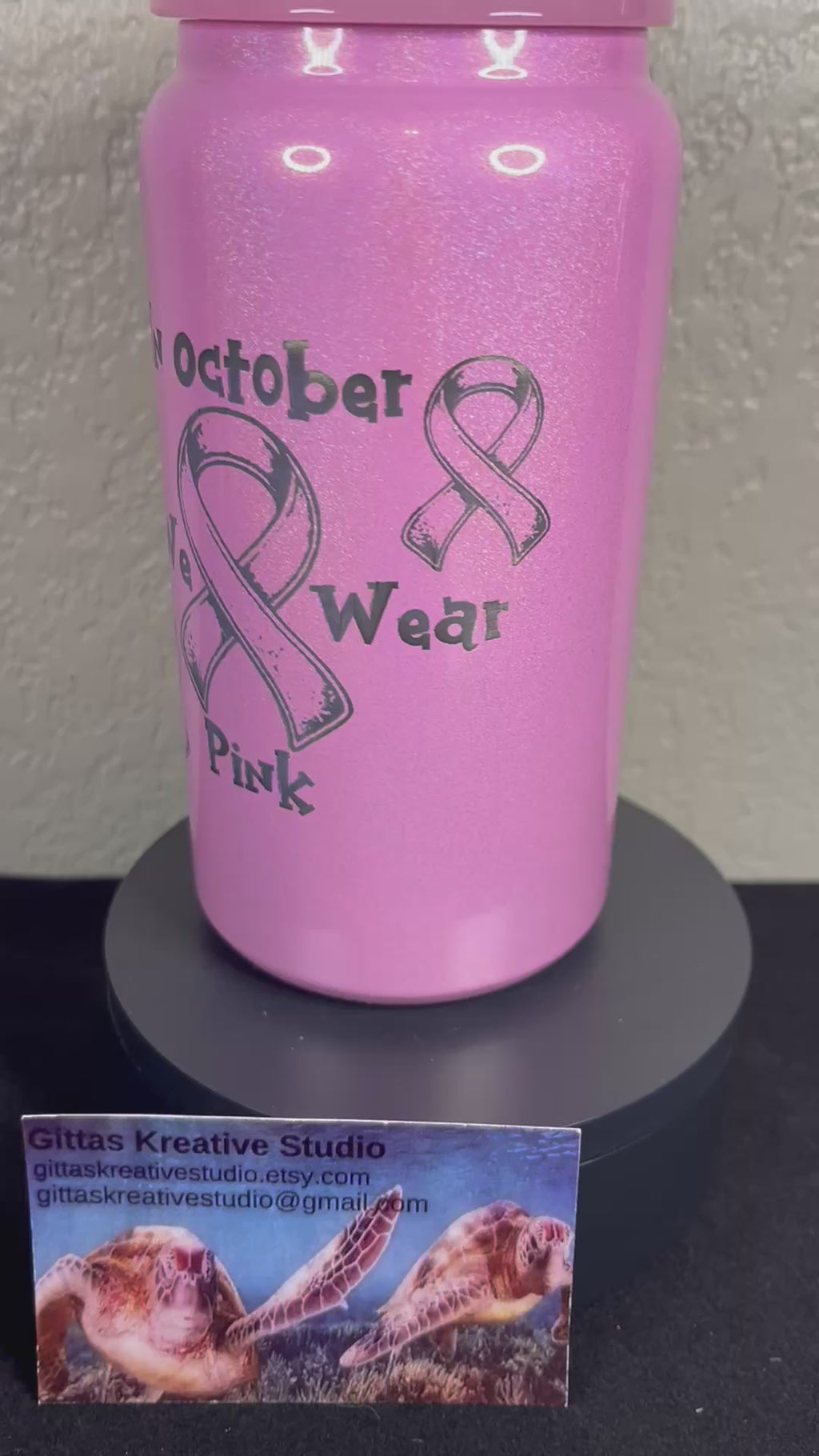 16oz laser edged Pink Shimmer Cancer Tumbler