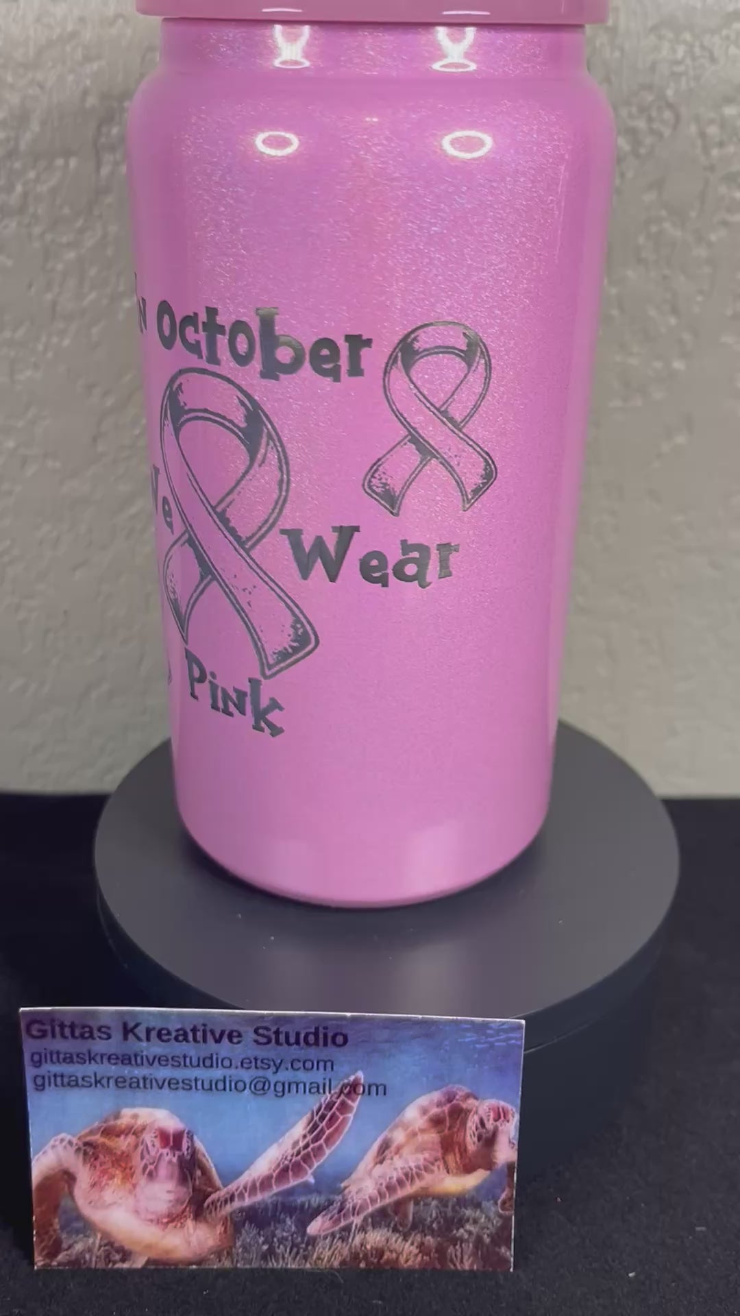 16oz laser edged Pink Shimmer Cancer Tumbler