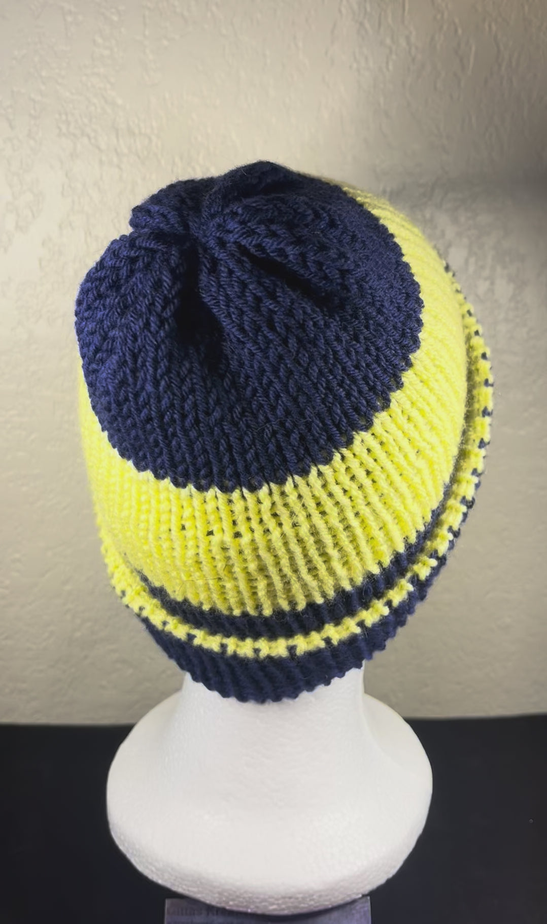 Blue and Yellow Striped Reversible Hat or Beanie
